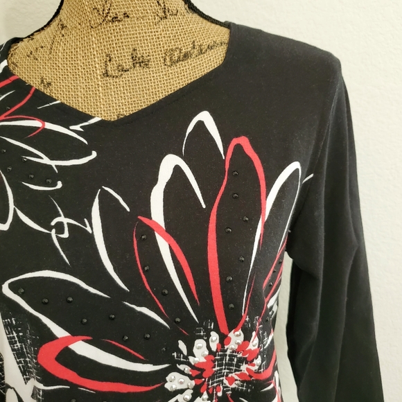 Alfred Dunner Floral  graphics rhinestone embellished top Sm 3/4 length sleeve - Picture 4 of 8